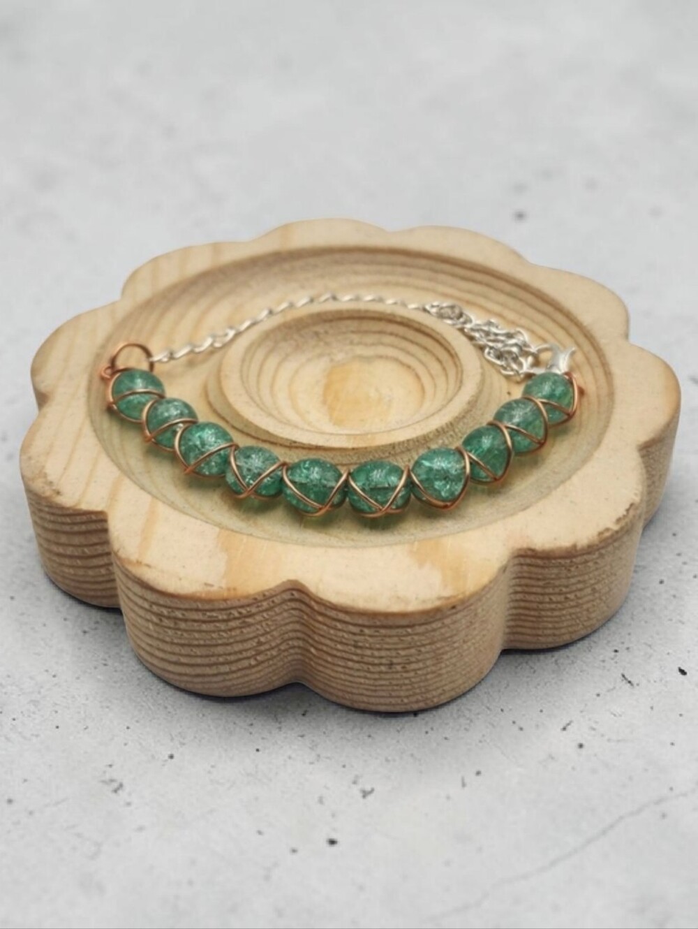 Handmade Wire-wrapped Adjustable Green Beaded Bracelet